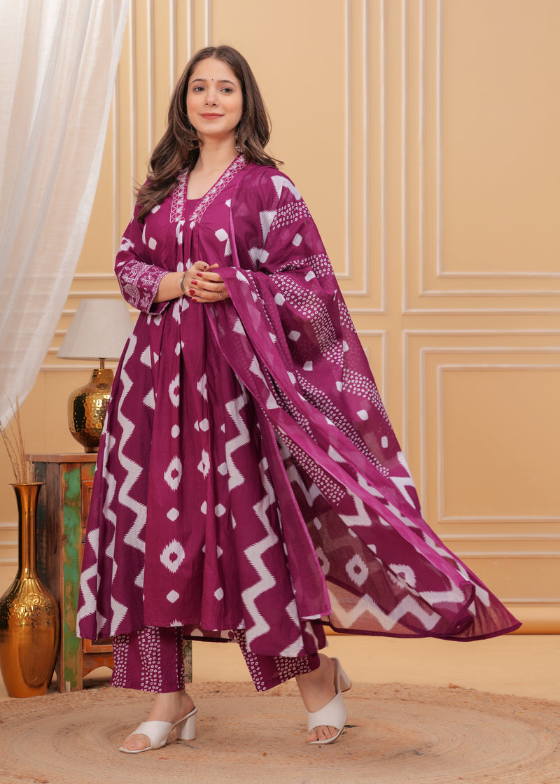 Purple Cotton Anarkali Kurta Set – Elegant & Comfortable Ethnic Wear