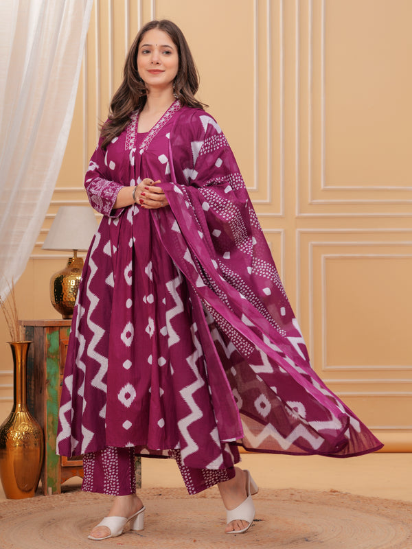 Purple Cotton Anarkali Kurta Set – Elegant & Comfortable Ethnic Wear