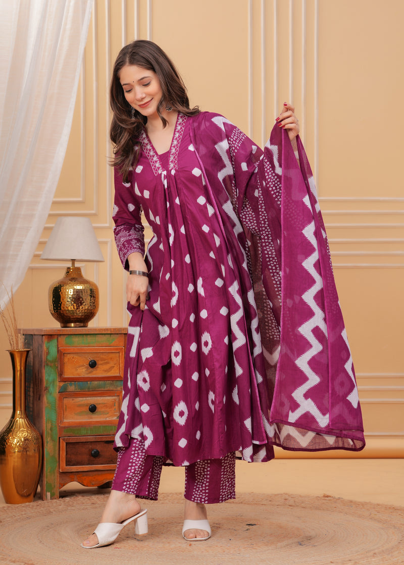 Purple Cotton Anarkali Kurta Set – Elegant & Comfortable Ethnic Wear