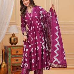 Purple Cotton Anarkali Kurta Set – Elegant & Comfortable Ethnic Wear