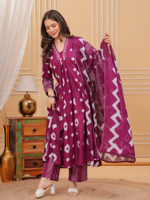 Purple Cotton Anarkali Kurta Set – Elegant & Comfortable Ethnic Wear