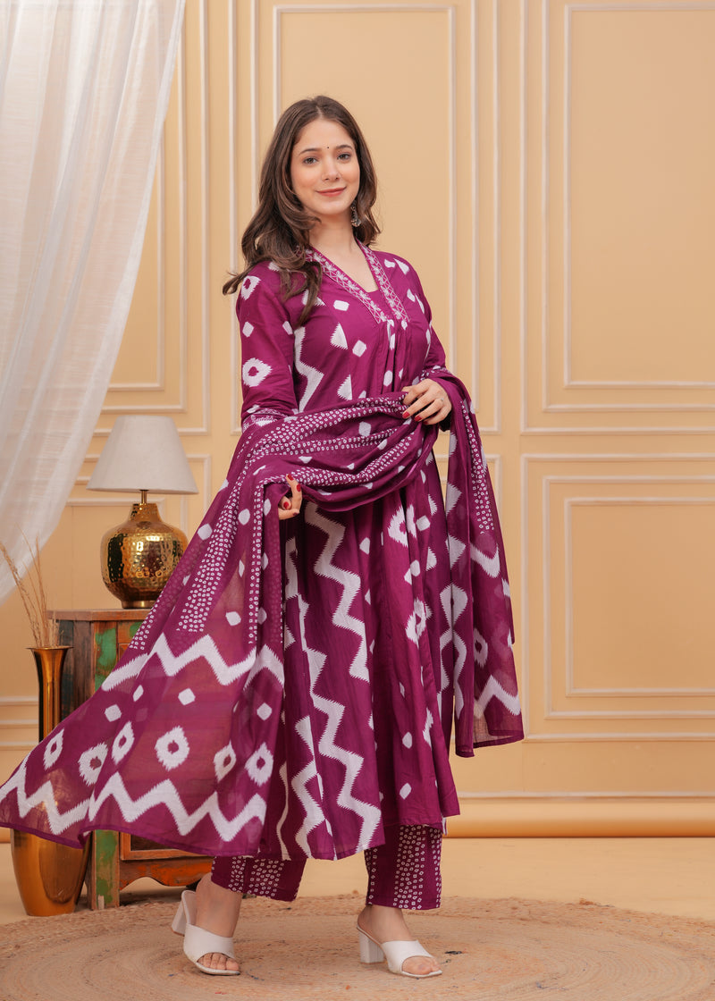 Purple Cotton Anarkali Kurta Set – Elegant & Comfortable Ethnic Wear