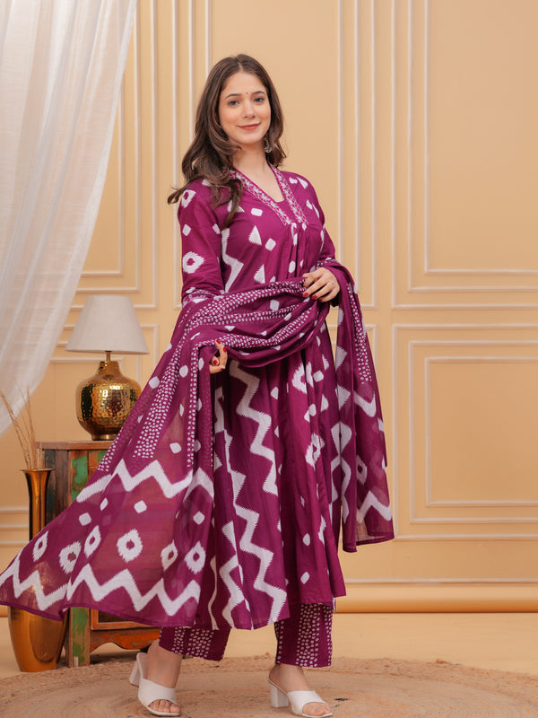 Purple Cotton Anarkali Kurta Set – Elegant & Comfortable Ethnic Wear