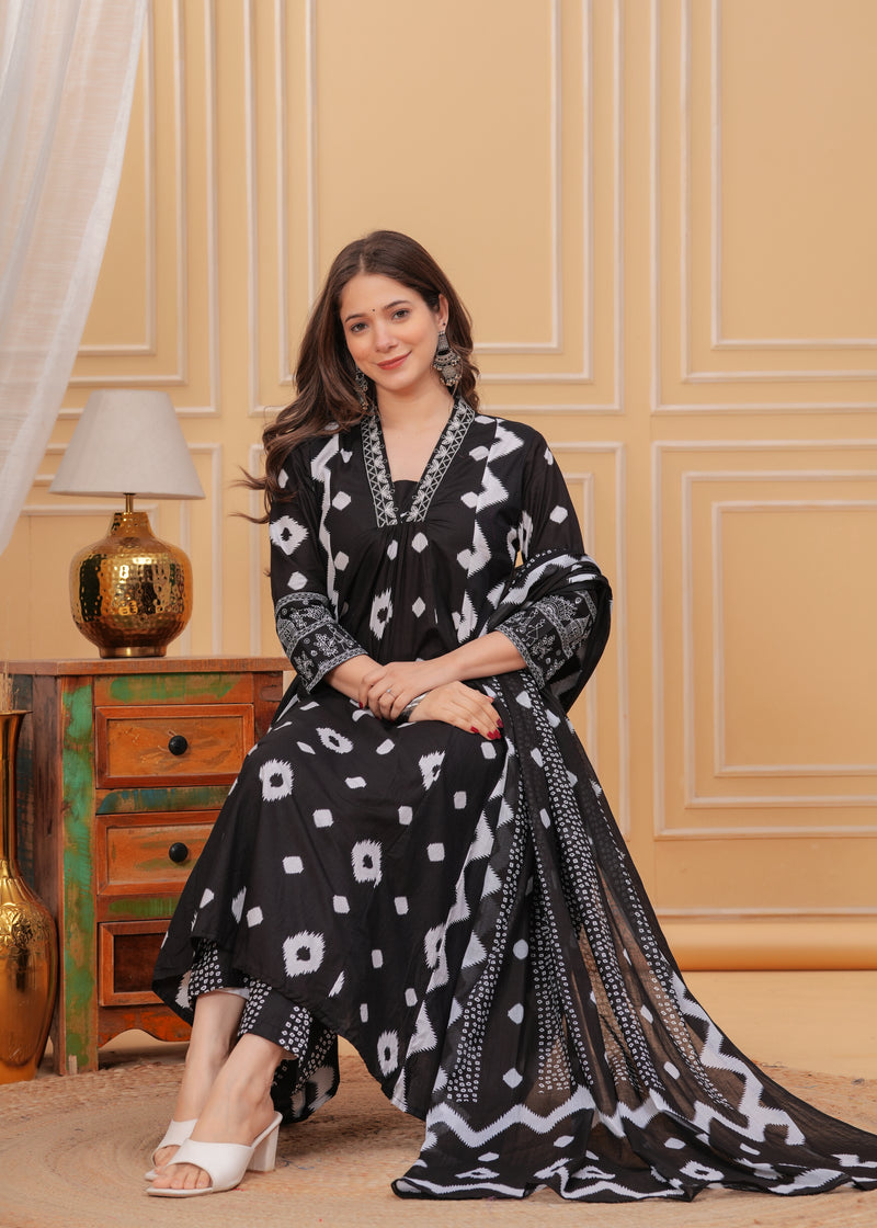 Black Cotton Anarkali Kurta Set – Elegant & Comfortable Ethnic Wear