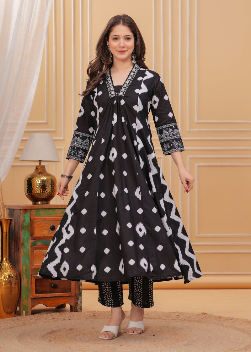 Black Cotton Anarkali Kurta Set – Elegant & Comfortable Ethnic Wear