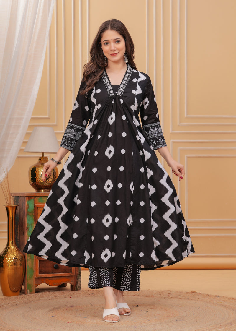 Black Cotton Anarkali Kurta Set – Elegant & Comfortable Ethnic Wear