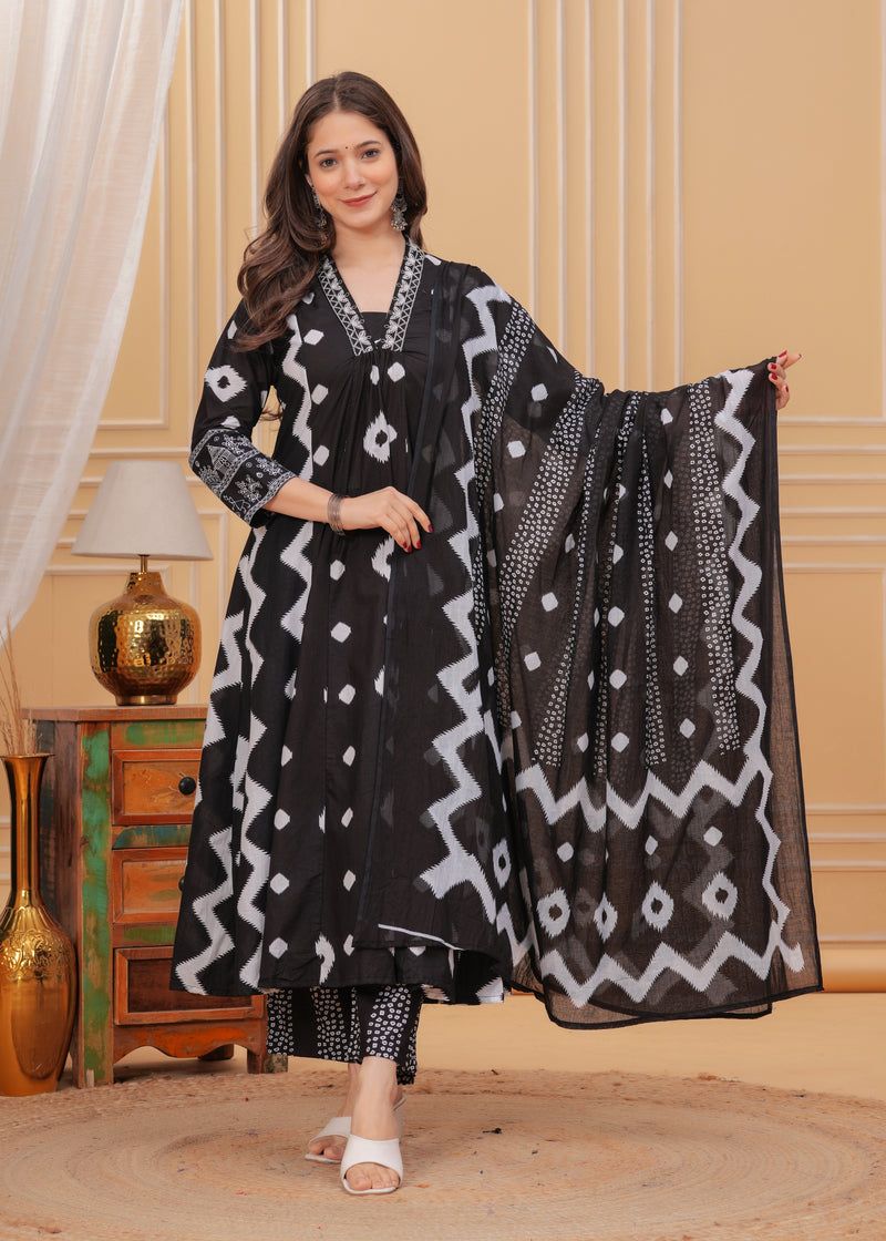 Black Cotton Anarkali Kurta Set – Elegant & Comfortable Ethnic Wear