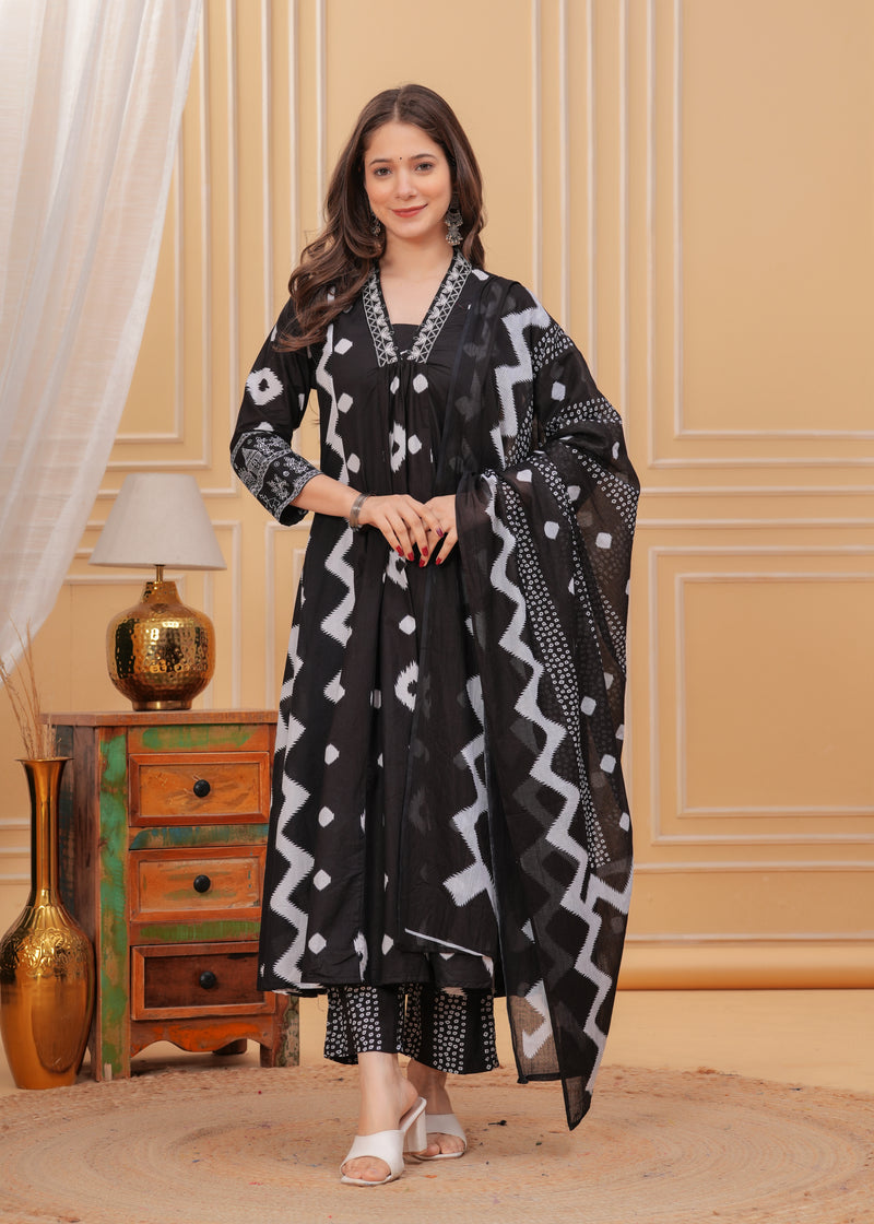 Black Cotton Anarkali Kurta Set – Elegant & Comfortable Ethnic Wear