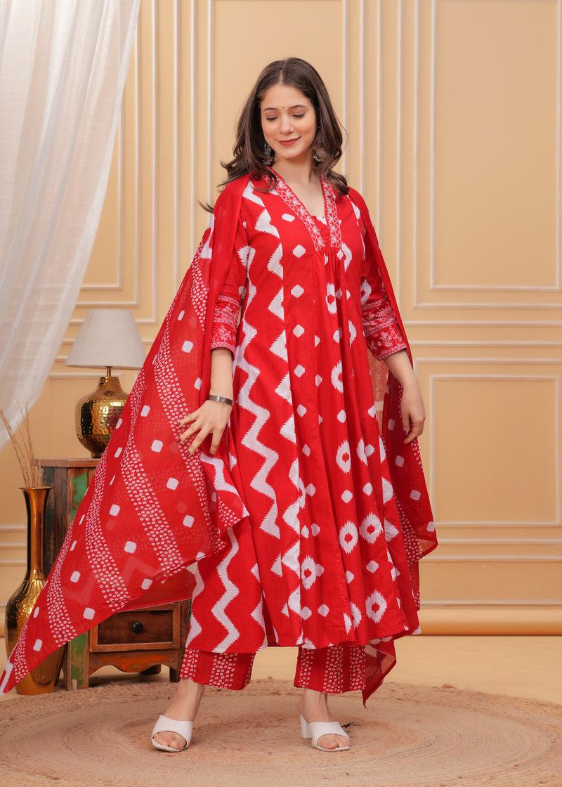 Red Cotton Anarkali Kurta Set – Elegant & Comfortable Ethnic Wear