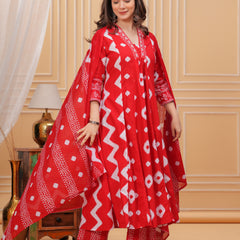 Red Cotton Anarkali Kurta Set – Elegant & Comfortable Ethnic Wear