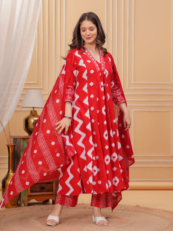 Red Cotton Anarkali Kurta Set – Elegant & Comfortable Ethnic Wear