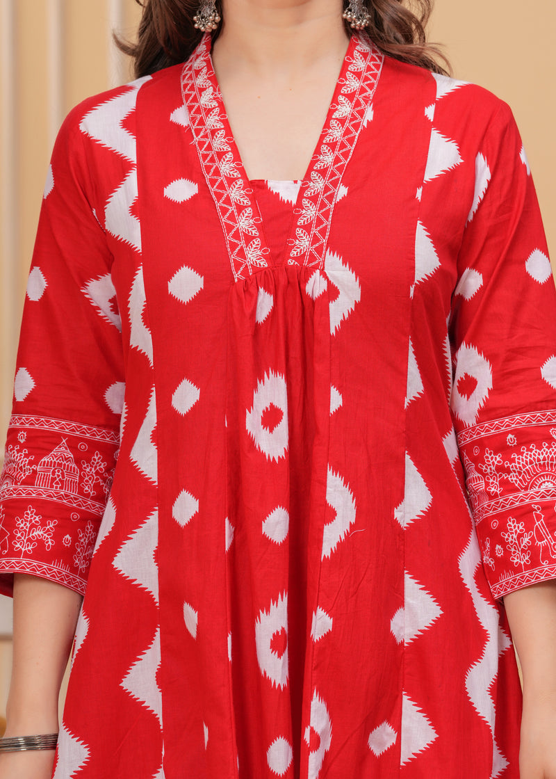 Red Cotton Anarkali Kurta Set – Elegant & Comfortable Ethnic Wear