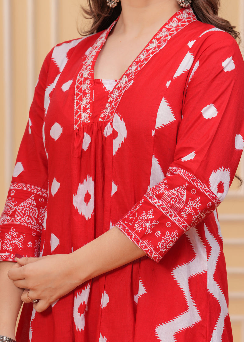Red Cotton Anarkali Kurta Set – Elegant & Comfortable Ethnic Wear