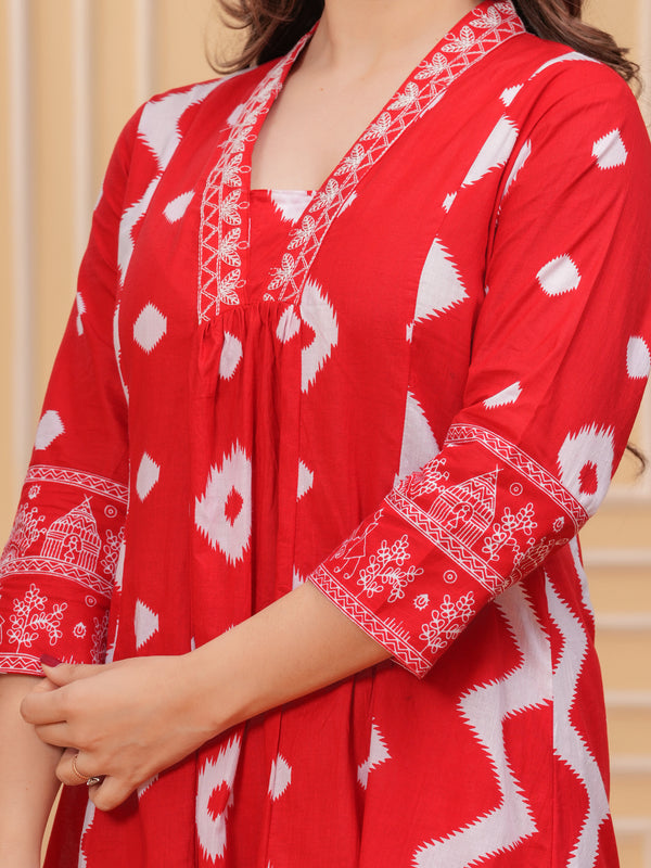 Red Cotton Anarkali Kurta Set – Elegant & Comfortable Ethnic Wear