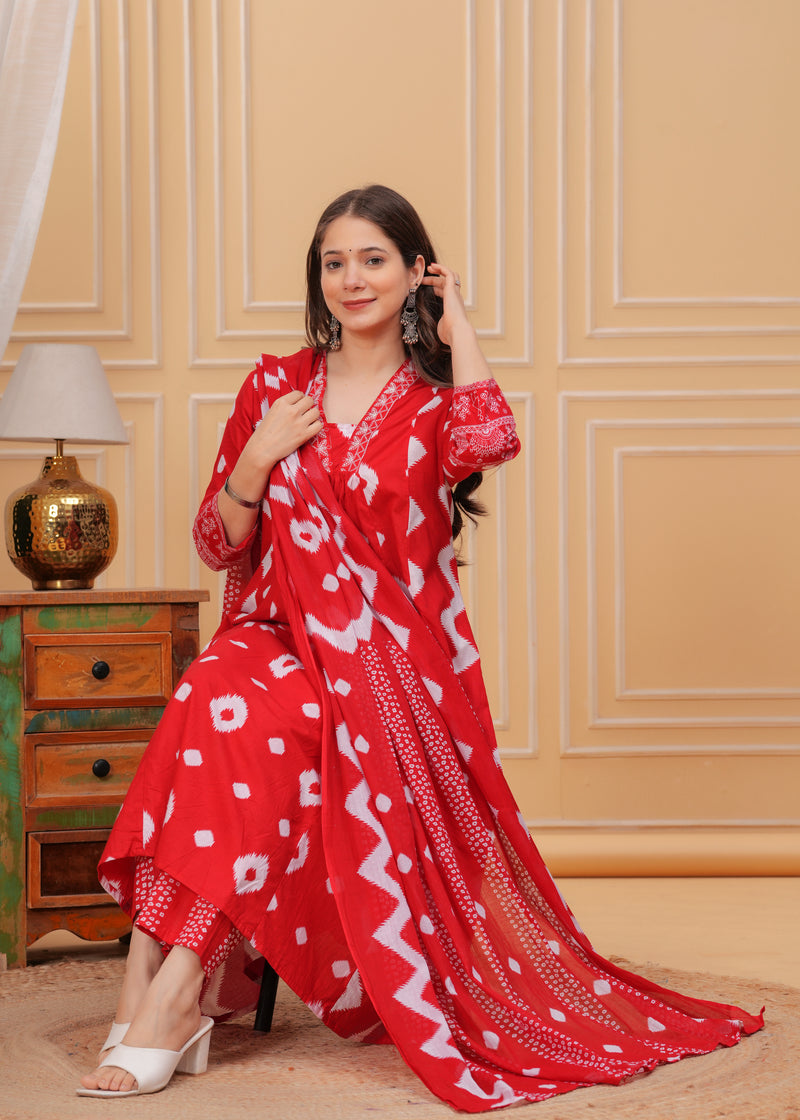 Red Cotton Anarkali Kurta Set – Elegant & Comfortable Ethnic Wear