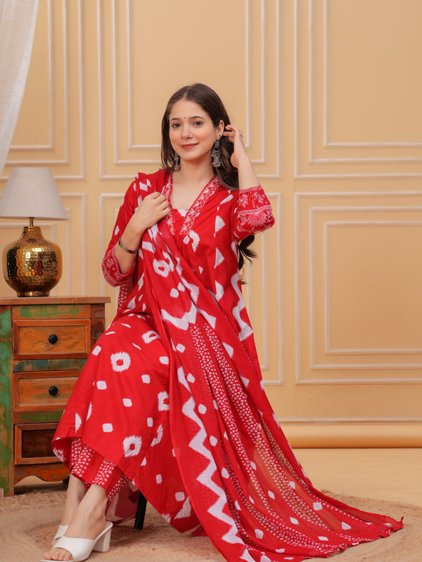 Red Cotton Anarkali Kurta Set – Elegant & Comfortable Ethnic Wear