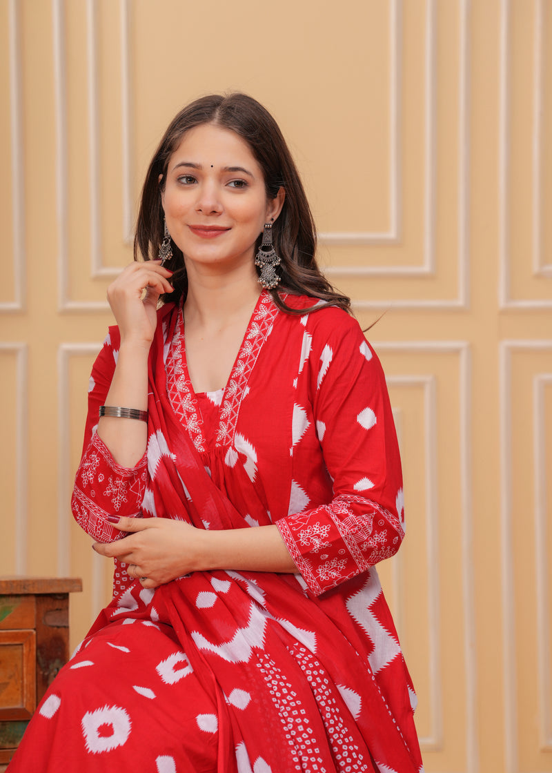Red Cotton Anarkali Kurta Set – Elegant & Comfortable Ethnic Wear