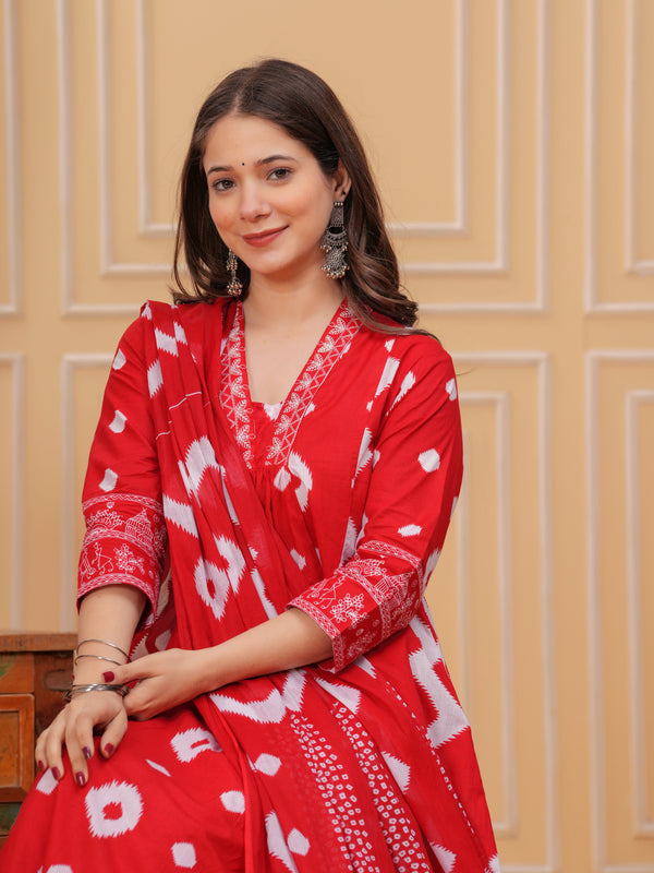 Red Cotton Anarkali Kurta Set – Elegant & Comfortable Ethnic Wear