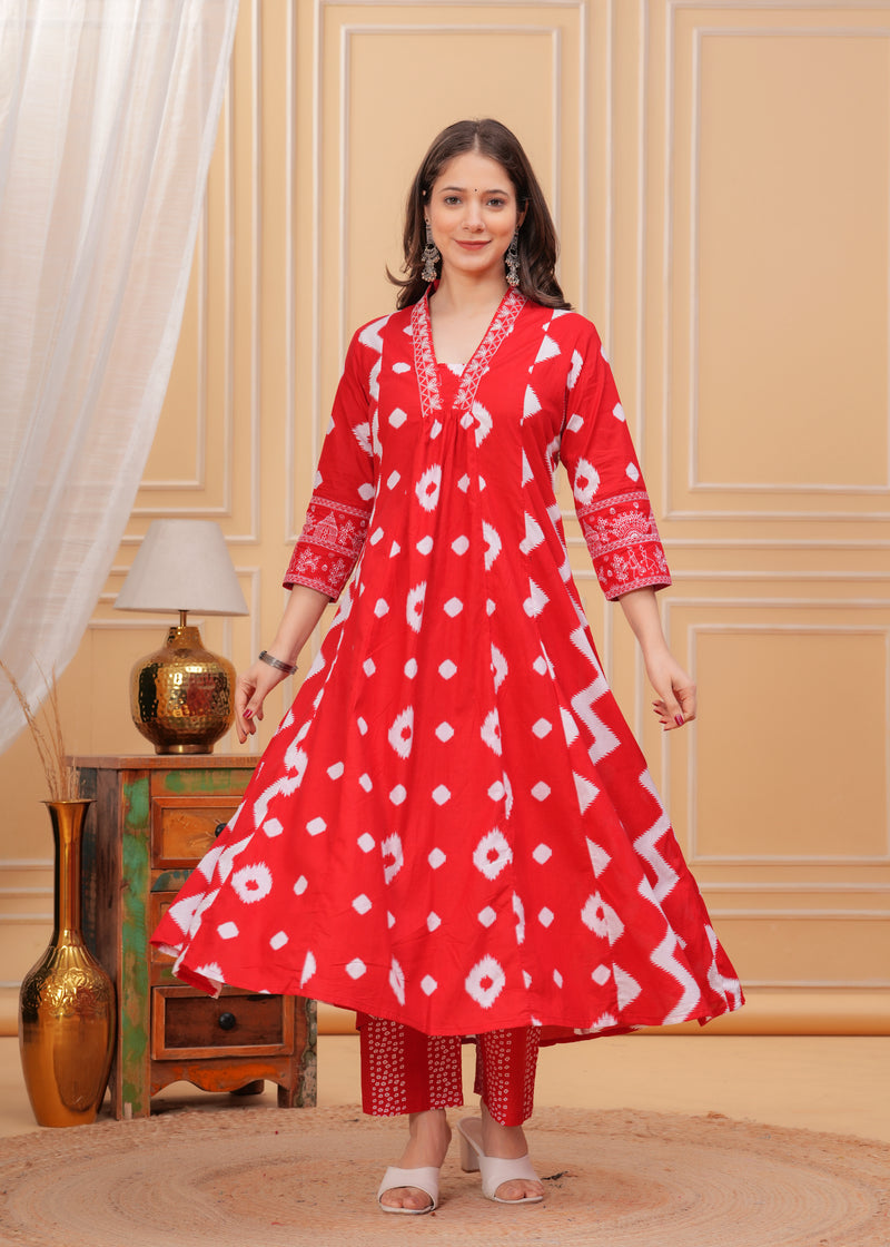 Red Cotton Anarkali Kurta Set – Elegant & Comfortable Ethnic Wear