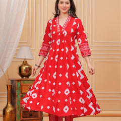 Red Cotton Anarkali Kurta Set – Elegant & Comfortable Ethnic Wear