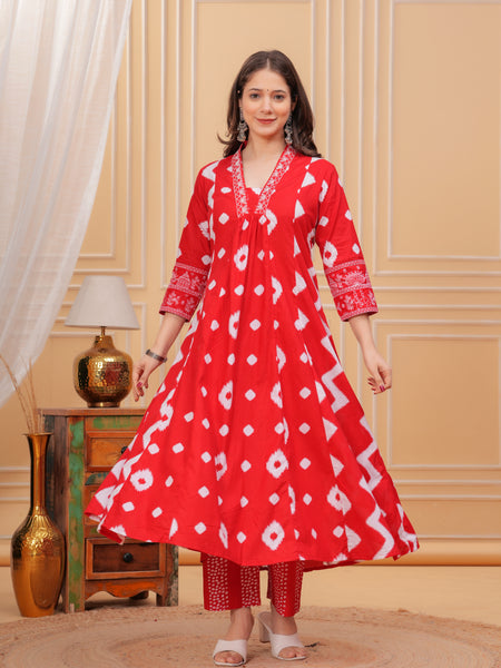 Red Cotton Anarkali Kurta Set – Elegant & Comfortable Ethnic Wear