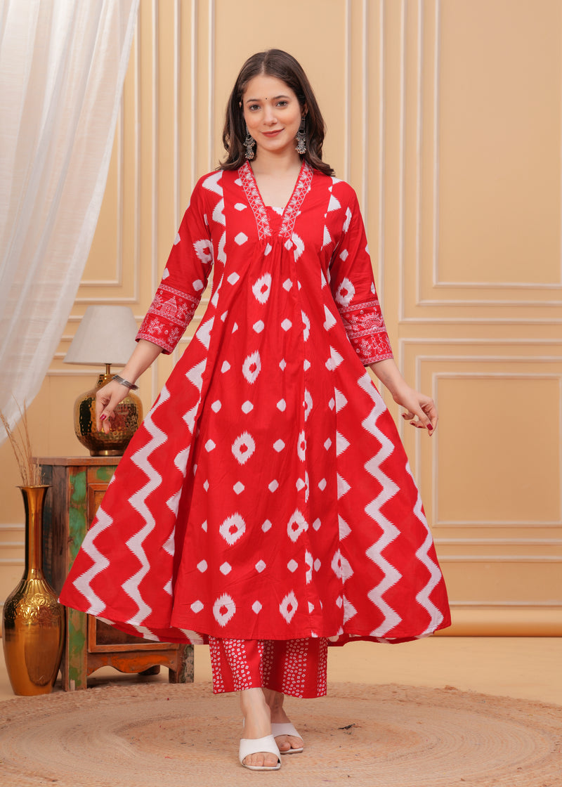 Red Cotton Anarkali Kurta Set – Elegant & Comfortable Ethnic Wear