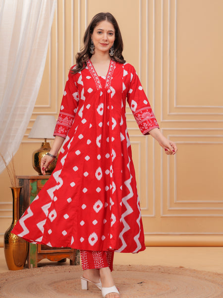 Red Cotton Anarkali Kurta Set – Elegant & Comfortable Ethnic Wear