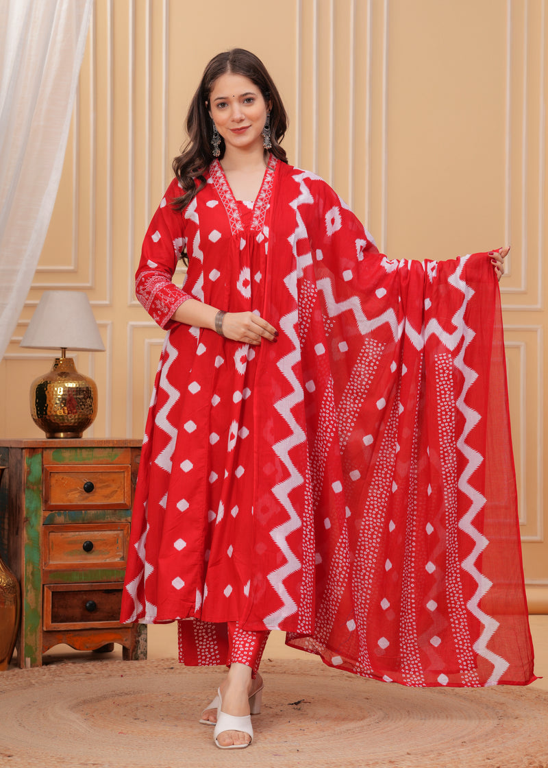 Red Cotton Anarkali Kurta Set – Elegant & Comfortable Ethnic Wear
