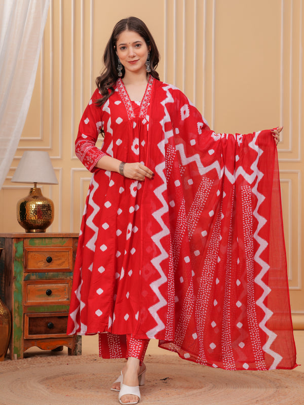 Red Cotton Anarkali Kurta Set – Elegant & Comfortable Ethnic Wear