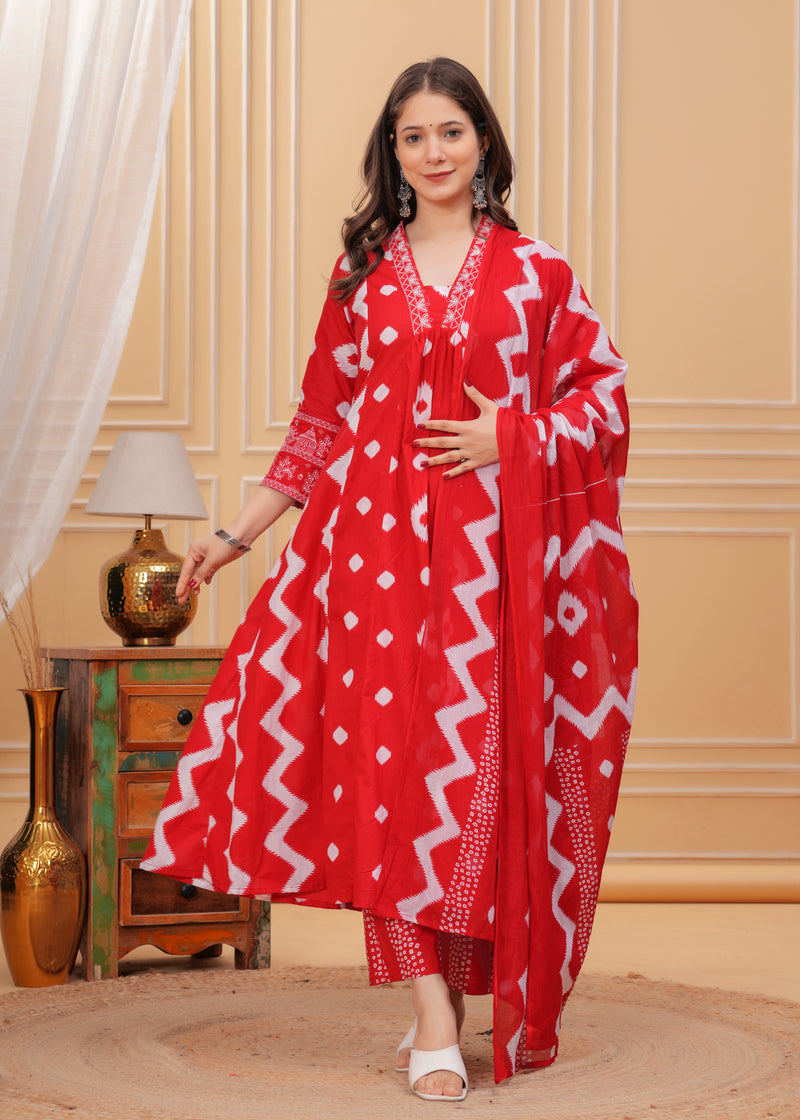 Red Cotton Anarkali Kurta Set – Elegant & Comfortable Ethnic Wear