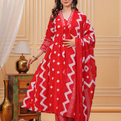 Red Cotton Anarkali Kurta Set – Elegant & Comfortable Ethnic Wear