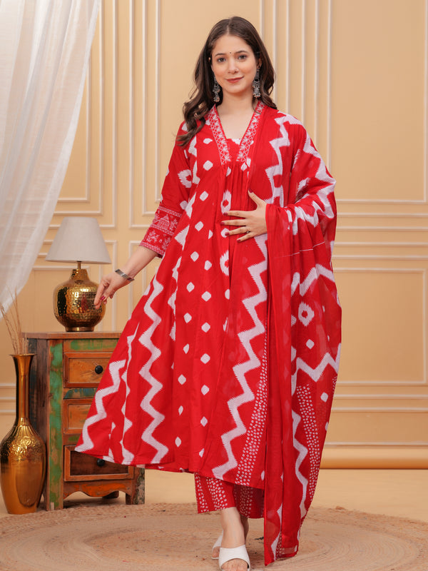 Red Cotton Anarkali Kurta Set – Elegant & Comfortable Ethnic Wear