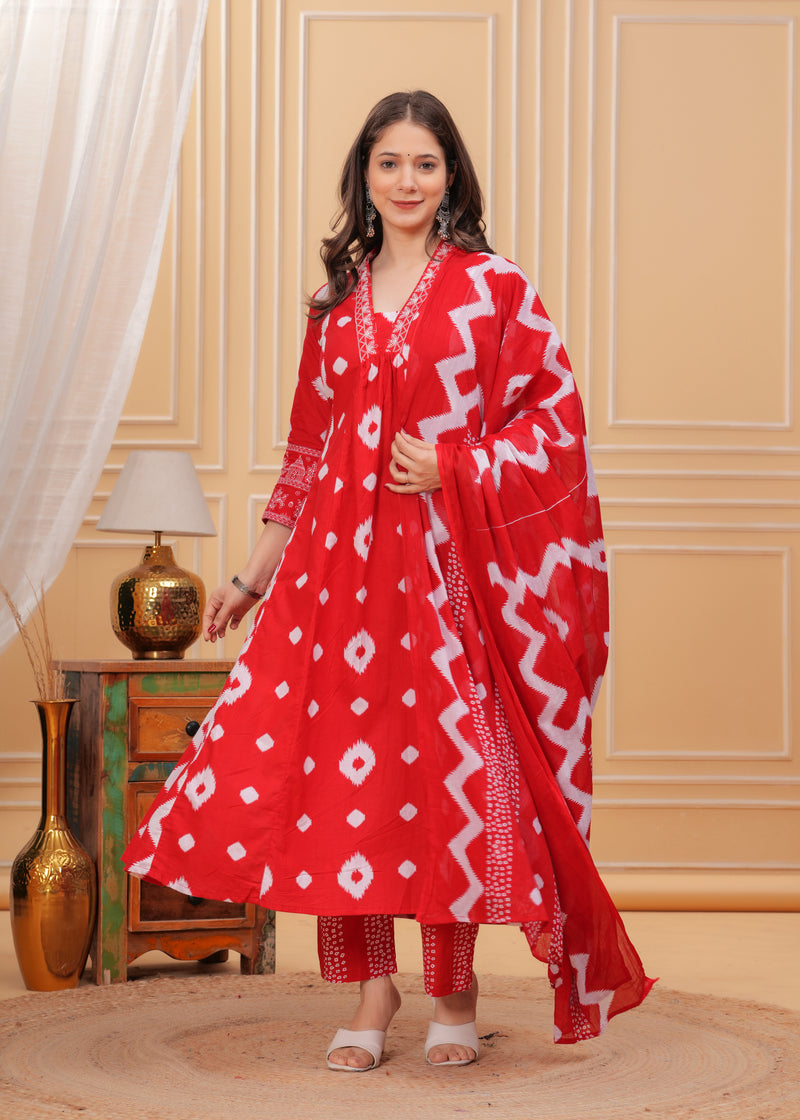 Red Cotton Anarkali Kurta Set – Elegant & Comfortable Ethnic Wear