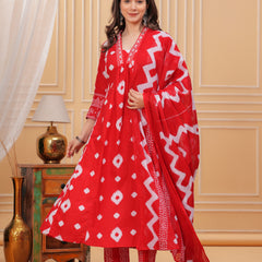 Red Cotton Anarkali Kurta Set – Elegant & Comfortable Ethnic Wear