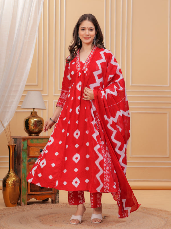 Red Cotton Anarkali Kurta Set – Elegant & Comfortable Ethnic Wear
