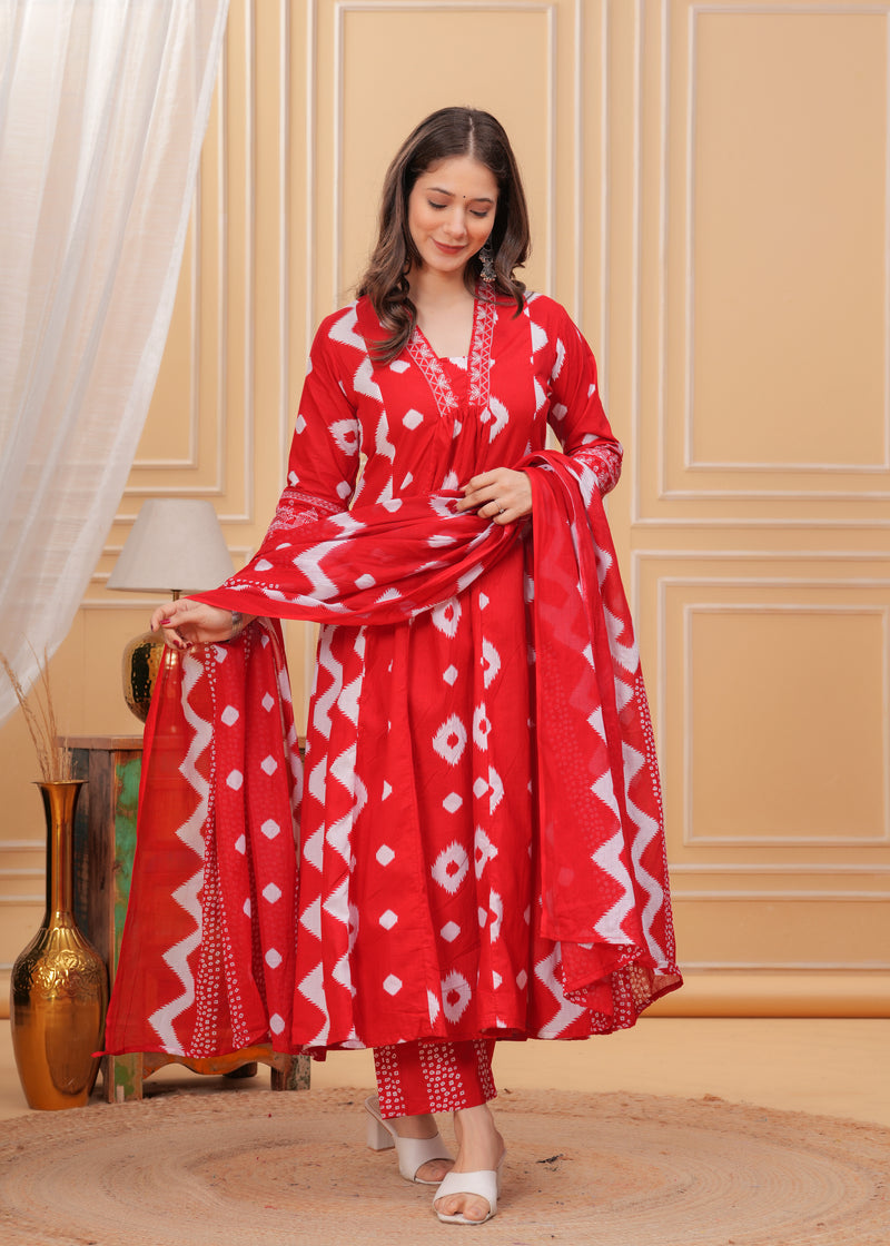 Red Cotton Anarkali Kurta Set – Elegant & Comfortable Ethnic Wear