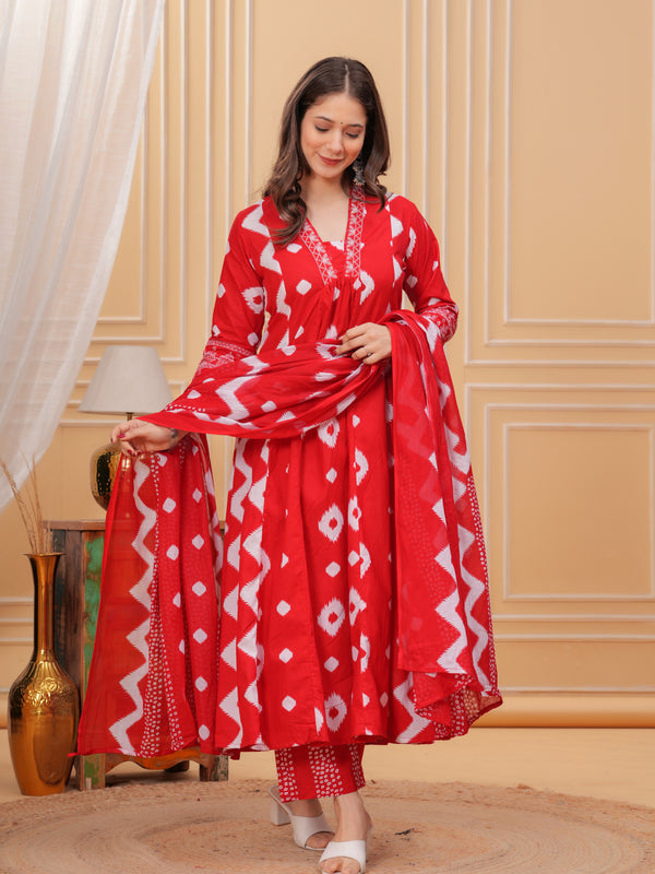 Red Cotton Anarkali Kurta Set – Elegant & Comfortable Ethnic Wear