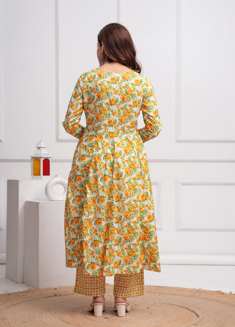 Yellow Cotton Anarkali Kurta Set – Elegant & Comfortable Ethnic Wear