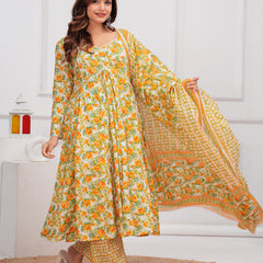 Yellow Cotton Anarkali Kurta Set – Elegant & Comfortable Ethnic Wear