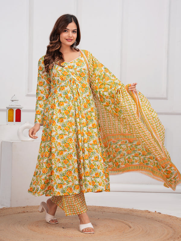 Yellow Cotton Anarkali Kurta Set – Elegant & Comfortable Ethnic Wear