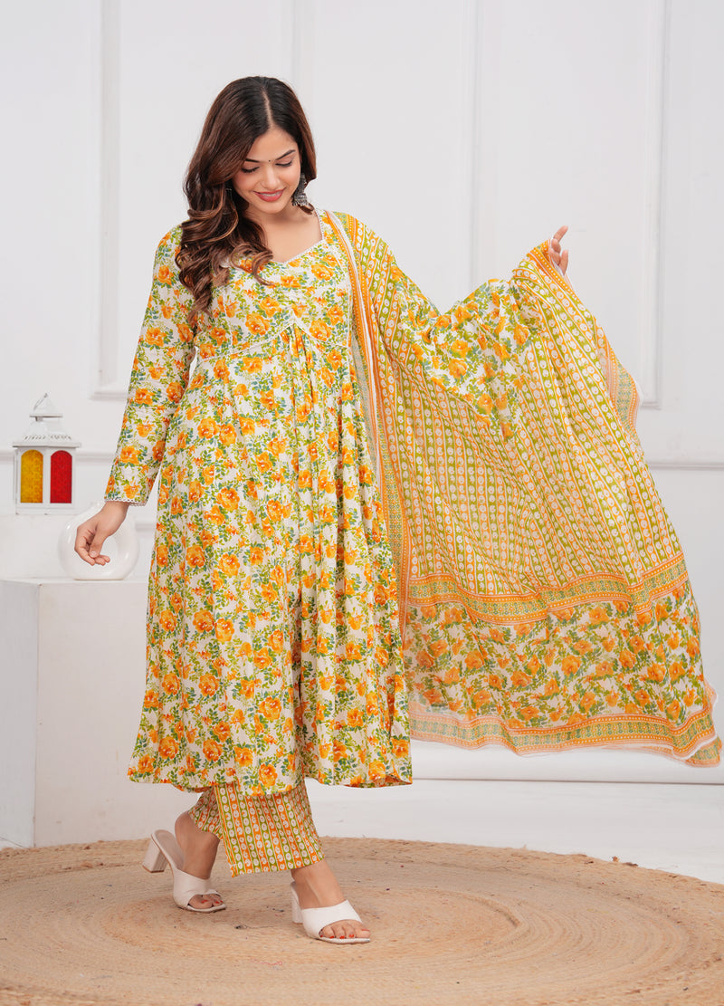 Yellow Cotton Anarkali Kurta Set – Elegant & Comfortable Ethnic Wear