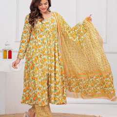 Yellow Cotton Anarkali Kurta Set – Elegant & Comfortable Ethnic Wear