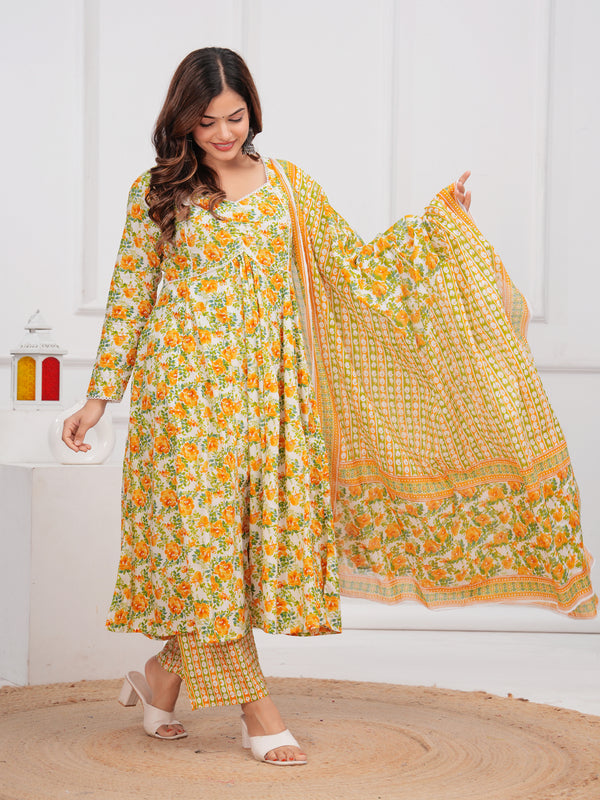 Yellow Cotton Anarkali Kurta Set – Elegant & Comfortable Ethnic Wear