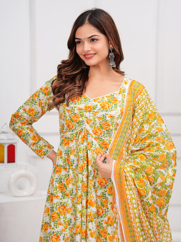 Yellow Cotton Anarkali Kurta Set – Elegant & Comfortable Ethnic Wear