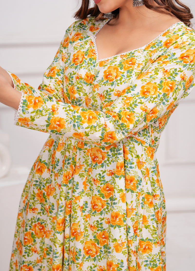 Yellow Cotton Anarkali Kurta Set – Elegant & Comfortable Ethnic Wear