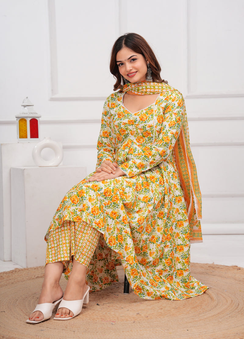 Yellow Cotton Anarkali Kurta Set – Elegant & Comfortable Ethnic Wear