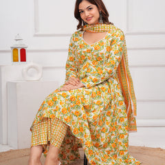 Yellow Cotton Anarkali Kurta Set – Elegant & Comfortable Ethnic Wear