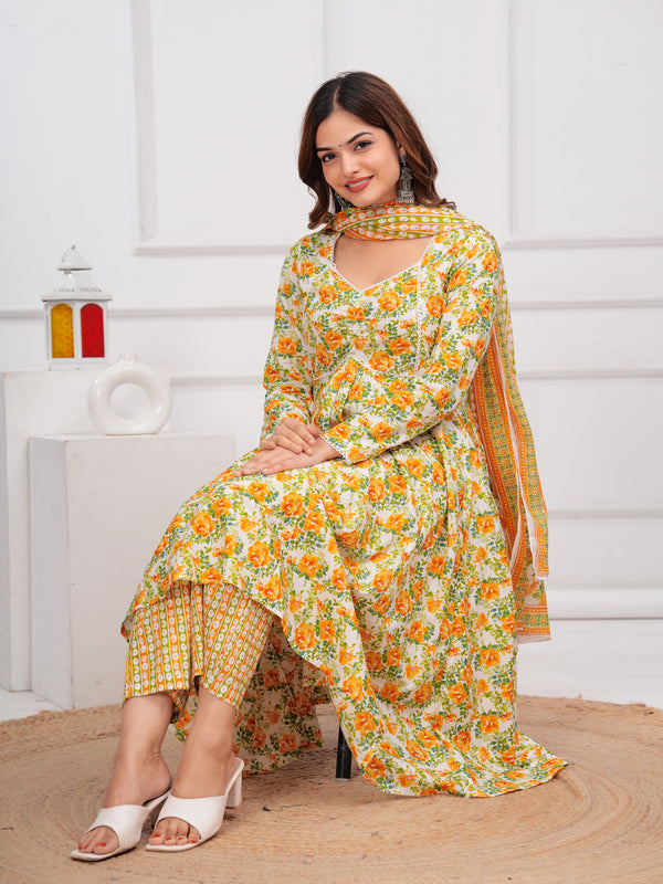 Yellow Cotton Anarkali Kurta Set – Elegant & Comfortable Ethnic Wear