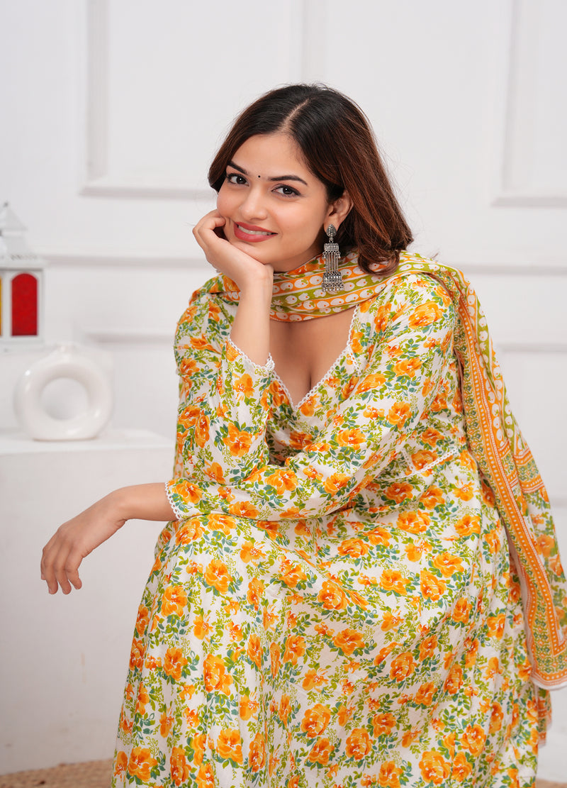 Yellow Cotton Anarkali Kurta Set – Elegant & Comfortable Ethnic Wear