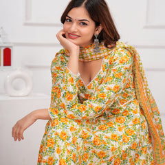 Yellow Cotton Anarkali Kurta Set – Elegant & Comfortable Ethnic Wear